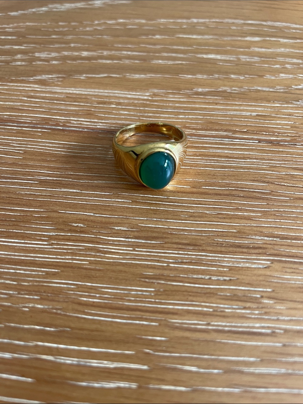 Anthropologie Gold Tone Ring with Deep Green Cabochon